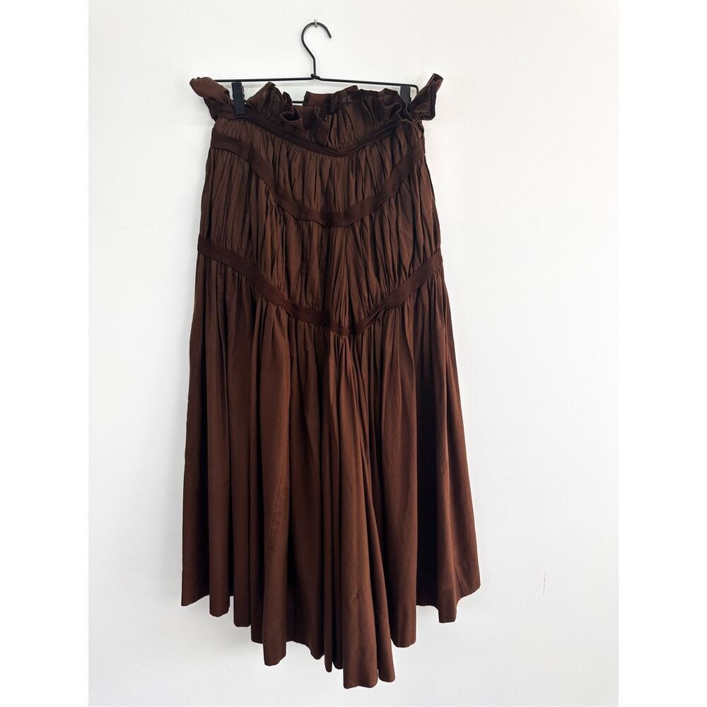 Yohji Yamamoto Women’s Vintage Y2K Brown Pleated Asymmetrical Ruffle Waist Cotto - Picture 2 of 12